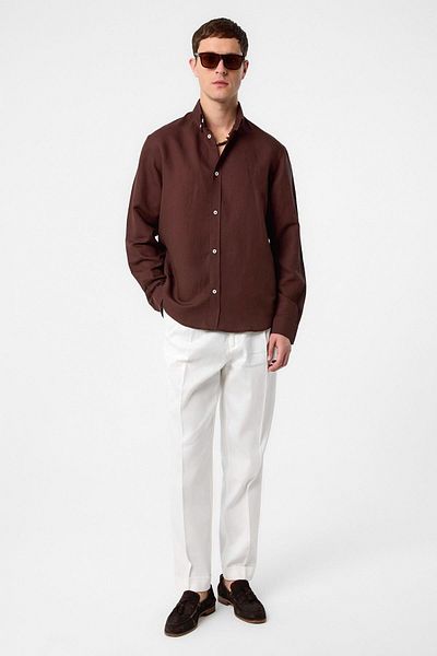 Antioch Coffee Linen Blend Collar Buttoned Men's Shirt