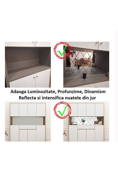 OEM Set de 58 de oglinzi acrilice autoadezive, model romb, 100x100 cm, argintii