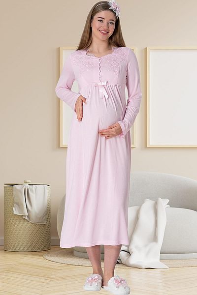 Mecit Pijama Seasonal, Long Nightdress, Maternity & Maternity Nightgown Set, 80% Cotton, 20% Viscose