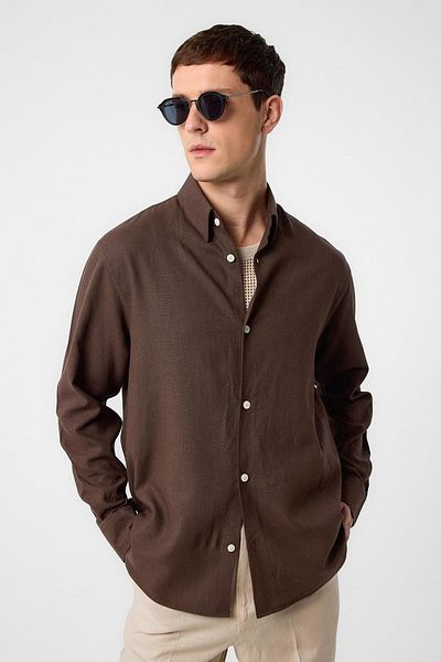 Antioch Brown Relax Fit Linen Blend Men's Shirt