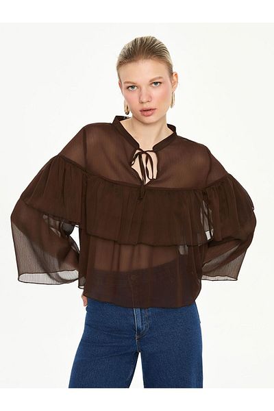 LC Waikiki Lcw Vision Tie-Up Neckline Ruffle Detail Blouse