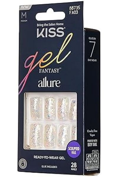 Kiss Gel Fantasy Allure Ready-To-Wear Nails – Medium, Square, How Dazzling