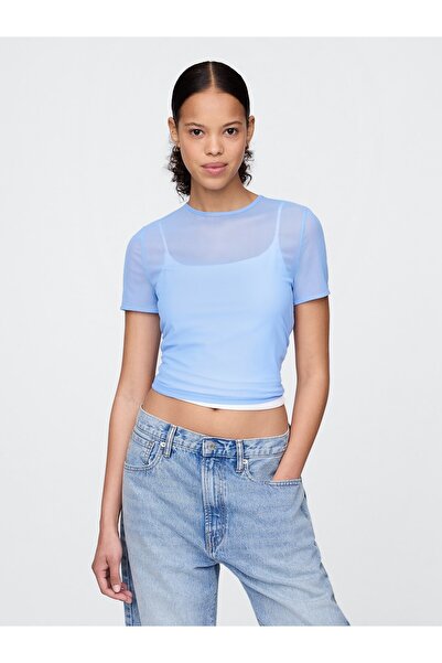 GAP Kadın Mavi Transparan Crop T-Shirt