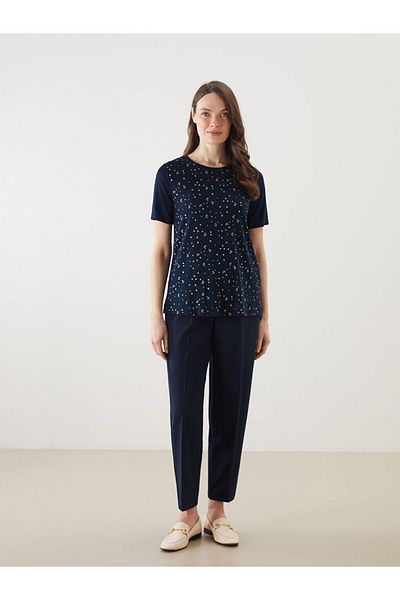 LC Waikiki Grace Navy Blue Crew Neck Patterned Women's T-Shirt