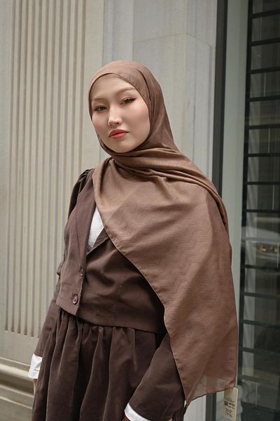Pull Scarfs Dark Mink - Zigzag Pattern Bamboo Jacquard