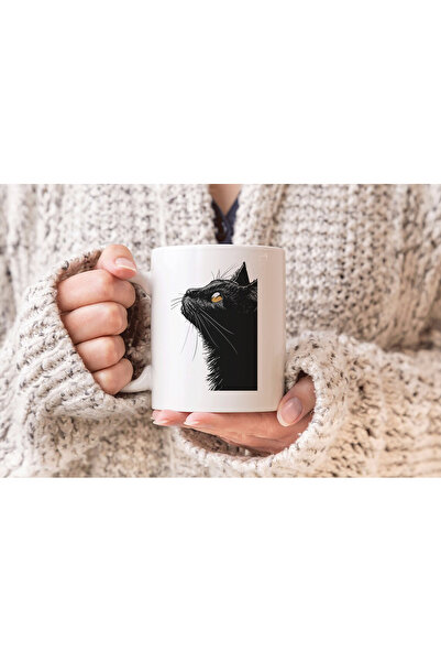MODA كوب بورسلين هدية مطبوع عليه قطة سوداء