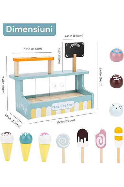 Malvys Set de joaca eco din lemn, Stand Inghetata, 11 piese