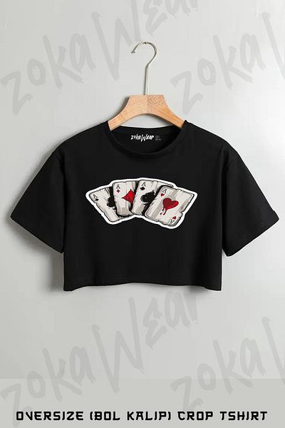 ZOKAWEAR Playing Cards Printed Oversize Crop T-Shirt