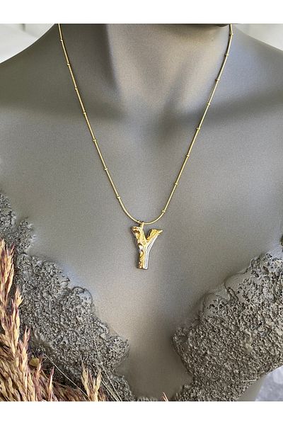 Lucios Letter Y Stainless Steel Necklace 40+5 cm