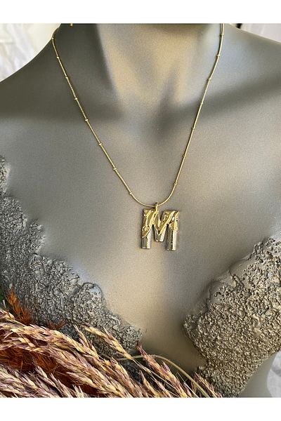 Lucios Letter m Stainless Steel Necklace 40+5 cm