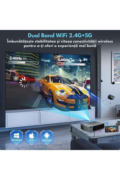 VisionHub Portable Full HD Video Projector, Android 9.0, 12,000 Lumens, 1920 x 1080 HD Resolution, 4K/8K Support