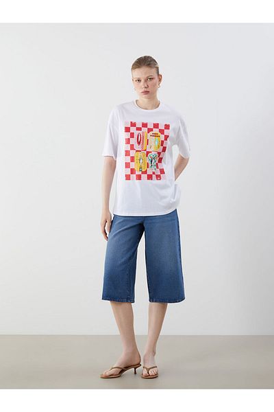 LC Waikiki Crew Neck Printed Oversize Women's T-Shirt