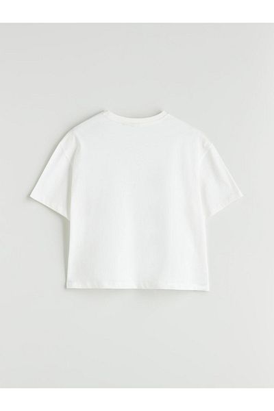 LC Waikiki Ecru Crew Neck Stitch Printed Girl's T-Shirt