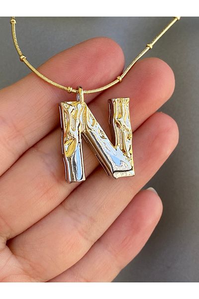 Lucios Letter N Stainless Steel Necklace 40+5 cm