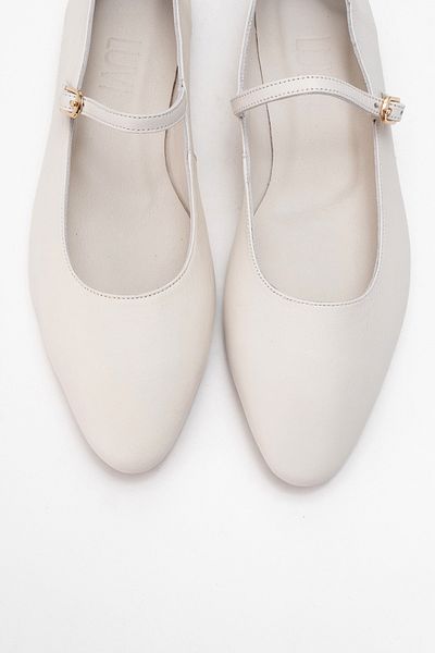 LuviShoes Lunaire Ecru Genuine Leather Single Strap Pointed Toe Women's Ballerina Shoes