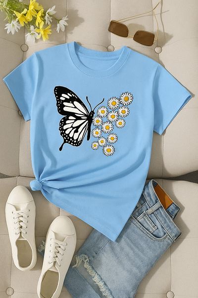 BENROMA 1 προϊόν για αγορές 6 και άνω Δώρο Daisy Butterfly Printed Unisex Oversize T-shirt
