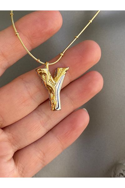 Lucios Letter Y Stainless Steel Necklace 40+5 cm