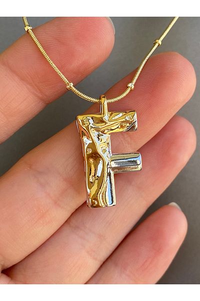 Lucios F Letter Stainless Steel Necklace 40+5 cm