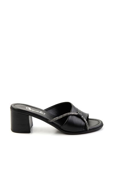 Bambi Black Leather Women's Slippers K04040012303