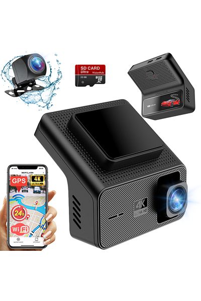 VisionHub Dual Dash Cam 4k – 2160p Full Hd, Wifi Gps, 24h Parking Monitoring, G-sensor