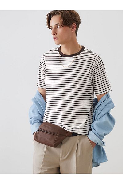 LC Waikiki Νέα σεζόν Crew Neck ριγέ χτενισμένο βαμβακερό ανδρικό Tisort - S5OE75Z8