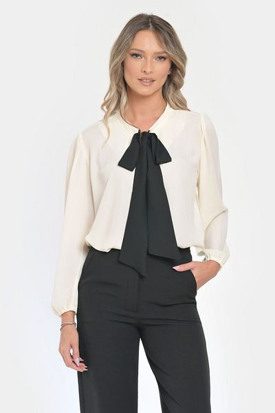 Eranthe Women's Blouse, Elegant with Contrasting Bow V298