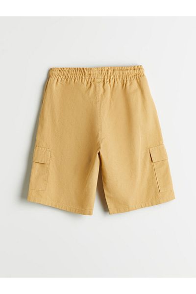 LC Waikiki Beige Elastic Waist Linen Blend Boy's Cargo Shorts