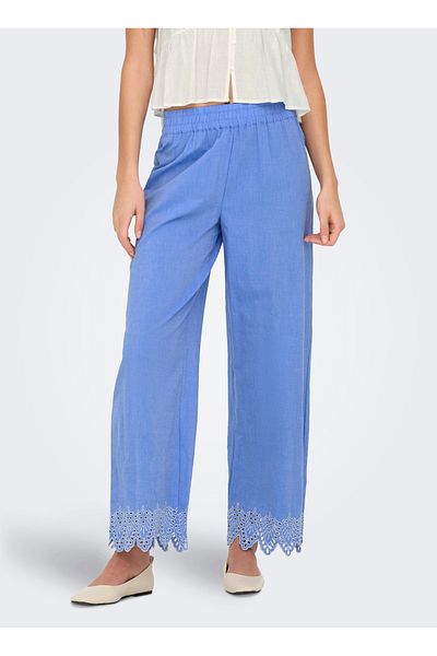 ONLY Mid Waist Regular Blue Women's Pants Onlpaula Jumpsuit Emb Pull-Up Pant Wvn