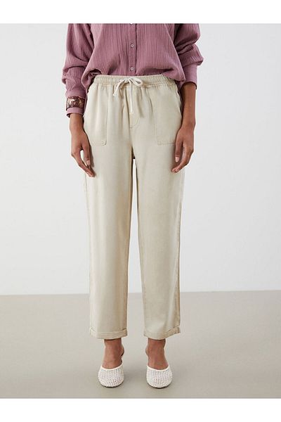 LC Waikiki Jeans Gray Elastic Waist Paperbag Women's Jean Trousers