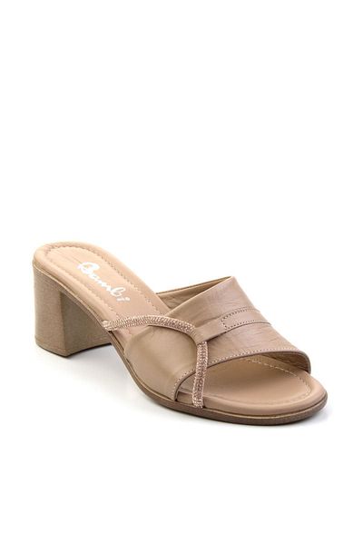 Bambi Beige Leather Women's Slippers K04040012303