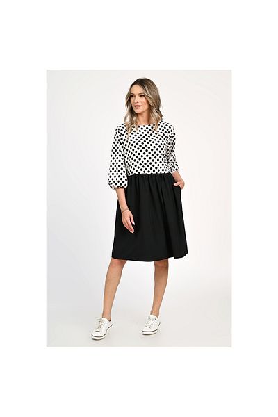 Eranthe Women's Casual Medium Dress with Black/White Polka Dots 309