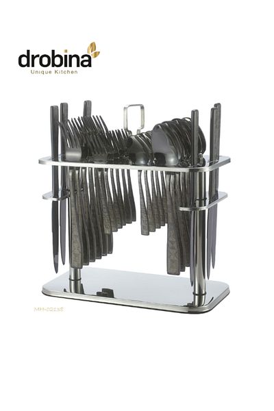 drobina Dropina 30-Piece Stainless Steel Spoon Set with Stand, Full Black