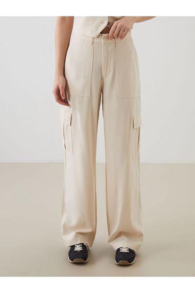 LC Waikiki New Season Women's Cargo Pants with Elastic Waist and Linen Blend - S52600Z8