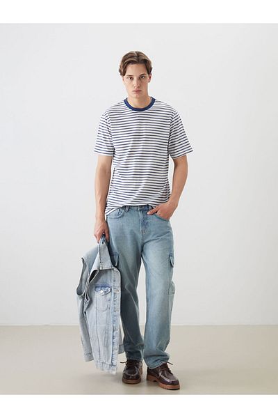LC Waikiki Νέα σεζόν Crew Neck ριγέ χτενισμένο βαμβακερό ανδρικό Tisort - S5OE75Z8
