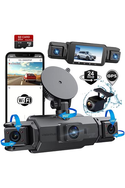 VisionHub 4 Channel 360° Car Dash Cam – Fhd 1080p, Wifi Gps, 24h Parking Monitoring