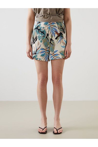 LC Waikiki LCWAIKIKI Pantaloni scurți clasici pentru femei, cu talie elastică, cu flori