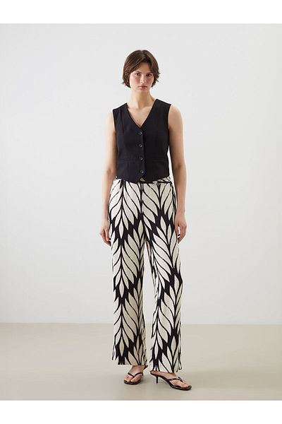 LC Waikiki New Season Elastic Waist Patterned Wide Leg Women's Trousers - S5Oi36Z8