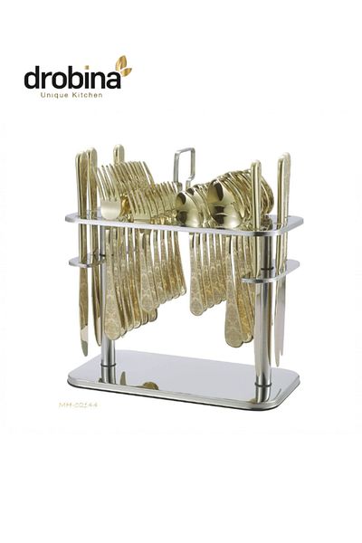 drobina Dropina 30-Piece Stainless Steel Spoon Set with Stand, Full Gold