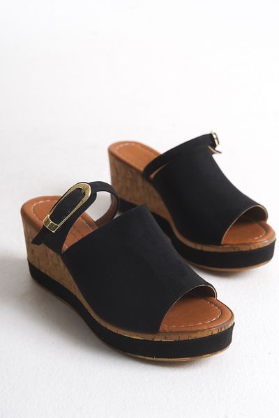 Shoesers Women's Special Design Accessory Single Strap Wedge Heeled Suede Slippers