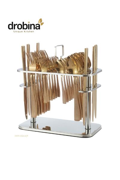 drobina Dropina 30-Piece Stainless Steel Spoon Set with Stand, Full Bronze