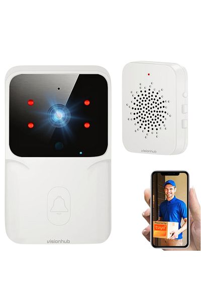 VisionHub Sonerie Wireless cu Video, Interfon Smart fara fir, Camera Video 1080P HD cu Vedere nocturna, IP65