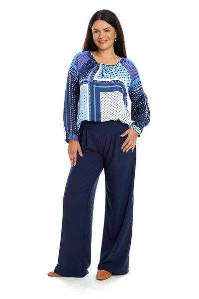Eranthe Bluza Dama din satin, Albastru cu imprimeu