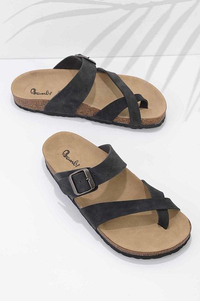 Bambi Black Nubuck Women's Slippers K04819181071