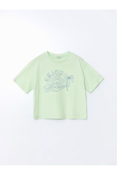 LC Waikiki Green Crew Neck Girl's T-Shirt