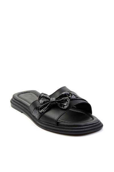 Bambi Black Patent Leather Crocodile Women's Slippers K04761038109