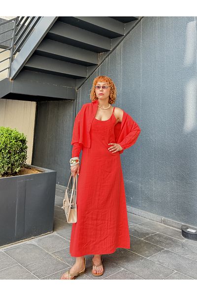 Bak'ap Cămașă din țesătură Premium Perry Cotton Tril Tril Rochie lungă Set 2 buc