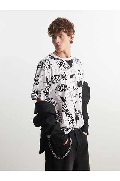 LC Waikiki Tricou pentru bărbați din bumbac pieptănat imprimat cu gât crew de sezon nou - S5EI43Z8
