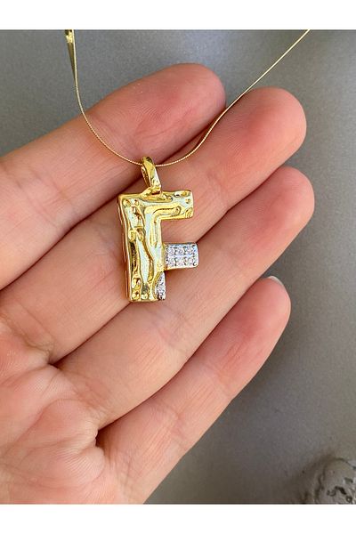 Lucios F Letter Stainless Steel Necklace 40+5 cm