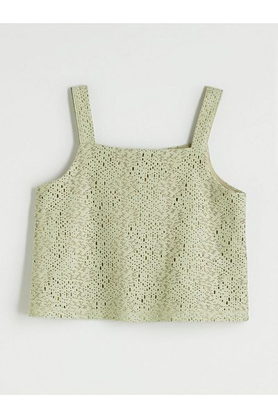 LC Waikiki New Season Square Collar Openwork Girls Crop Undershirt - S5Eu79Z4