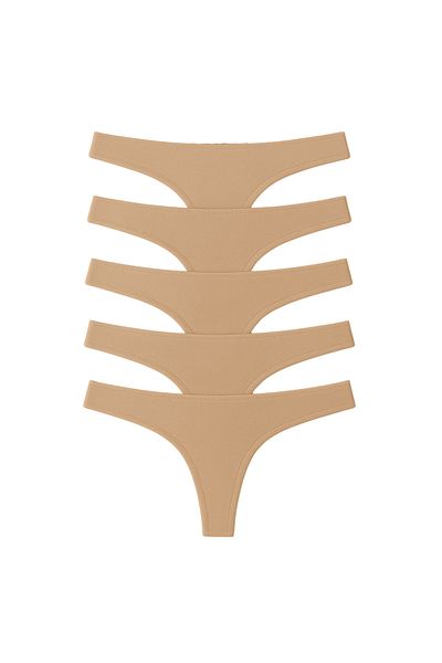LİBELLA İÇ GİYİM Women's Cotton Lycra Thong Panties 5 Pack - Beige Color